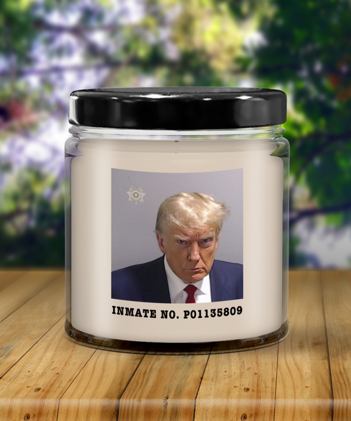 Donald Trump Mugshot Election 2024 Inmate No. P01135809 9oz. Vanilla Scented Soy Wax Candle