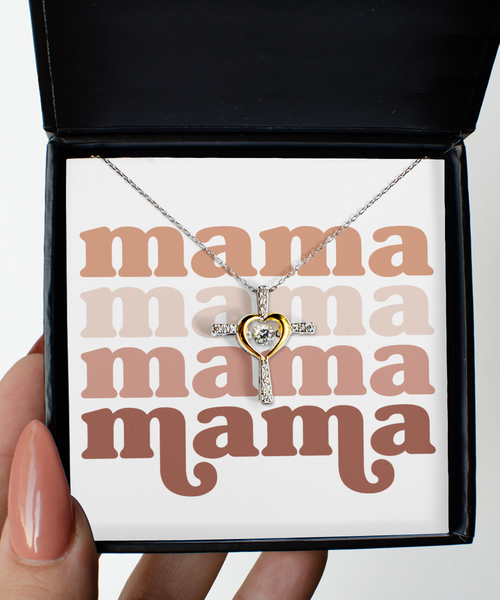 Mama Necklace Gold Plated Silver Cross Heart Necklace New Mom Necklace Mommy Necklace Gift for Mother's Day