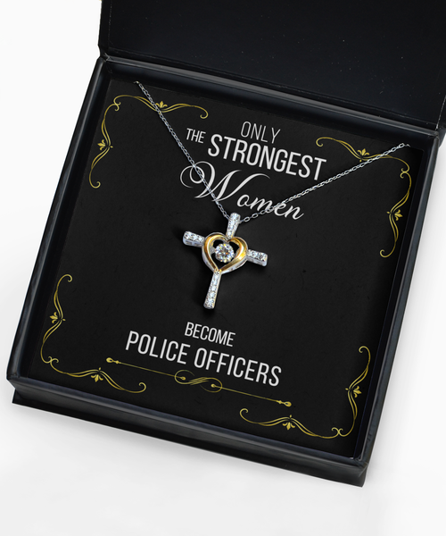 Gift For Police Officers Gifts For Her Only The Strongest Women Become Police Officers Cross Necklace 14K Gold Plated Sterling Silver Cubic Zirconia Pendant