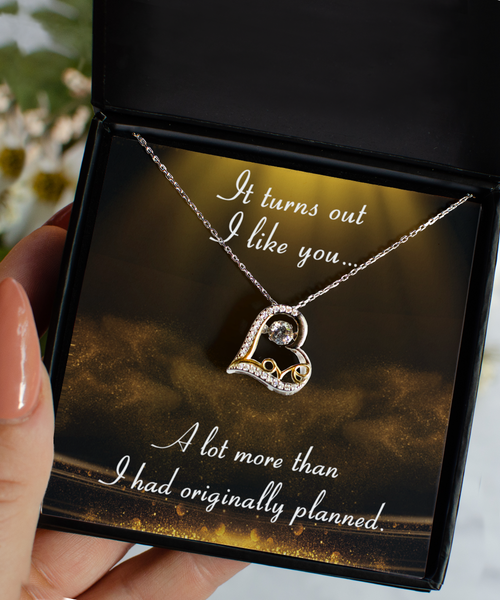 I Like You Gift for New Relationship Gifts Valentine's Day I Like You More Than Originally Planned Sterling Silver 14K Gold Plated Heart Necklace with CZ Pendant