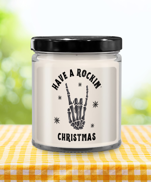 Have a Rockin Christmas, Christmas Skeleton, Dancing Skeleton, Spooky Christmas, Creepy Christmas, Goth Christmas Gifts 9 oz Vanilla Scented Soy Candle