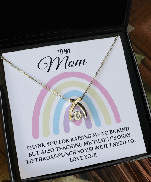 Funny Mother's Day Gift for Badass Mom Appreciation To My Mom Throat Punch Message Card Wishbone Necklace for Military Mom