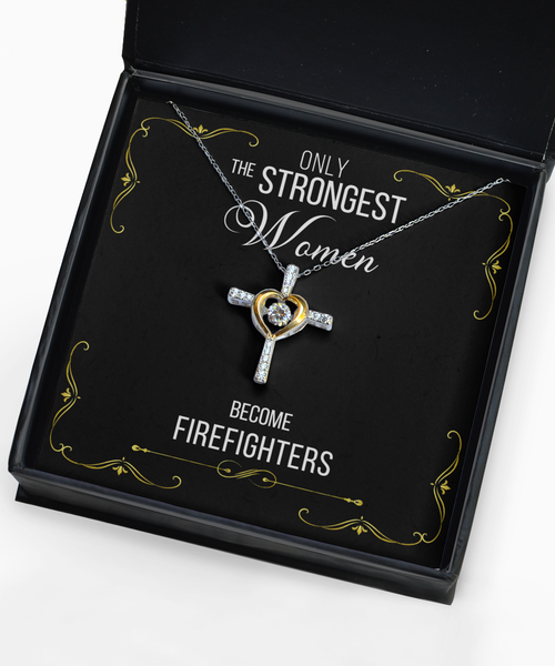 Gift For Firefighters Gifts For Her Only The Strongest Women Become Firefighters Cross Necklace 14K Gold Plated Sterling Silver Cubic Zirconia Pendant