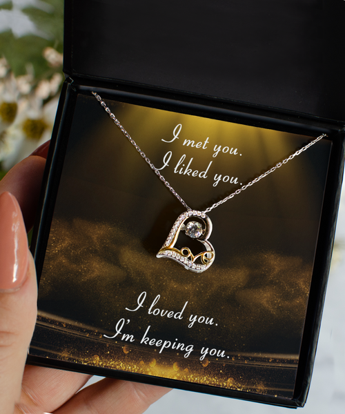 Romantic Gift for Wife Valentine's Day Present Wife Gifts I'm Keeping You Sterling Silver 14K Gold Plated Heart Necklace with CZ Pendant