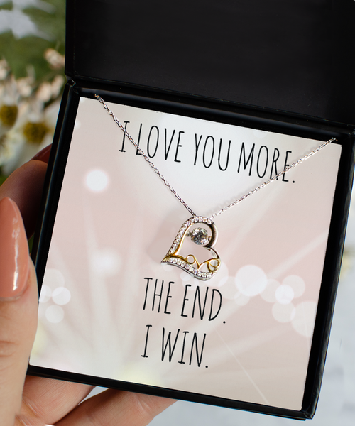 Cute Valentine's Day Present for Girlfriend Gift I Love You More The End I Win Sterling Silver 14K Gold Plated Heart Necklace with CZ Pendant