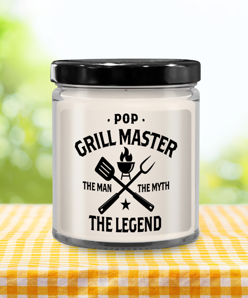 Pop Grillmaster The Man The Myth The Legend Candle 9 oz Vanilla Scented Soy Wax Blend Candles Funny Gift