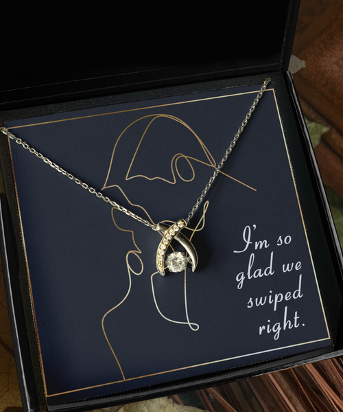 Romantic Gift for Girlfriend From Boyfriend Dancing Wishbone I Love You Anniversary I'm So Glad We Swiped Right Gold Plated Sterling Silver Necklace