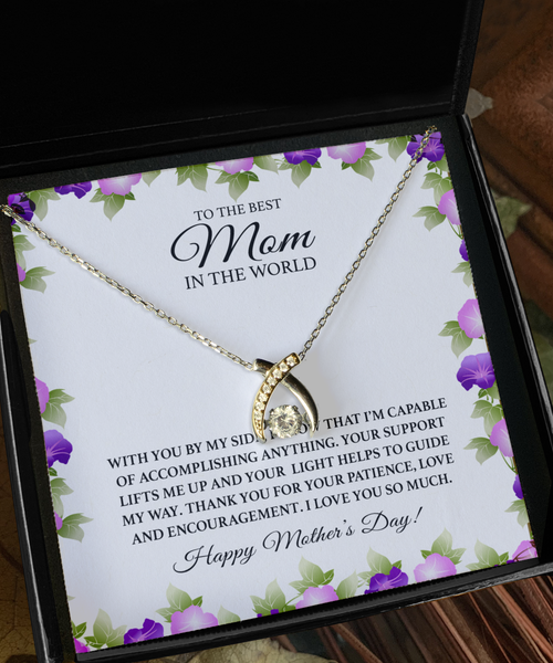To the Best Mom in the World Gift for Mother's Day Necklace From Daughter 14K Gold Plated Sterling Silver Cubic Zirconia Pendant