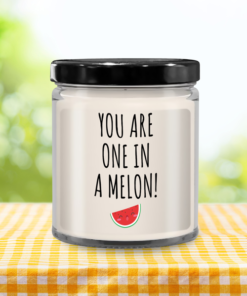 One in a Melon Candle 9 oz Vanilla Scented Soy Wax Blend Candles Funny Gift