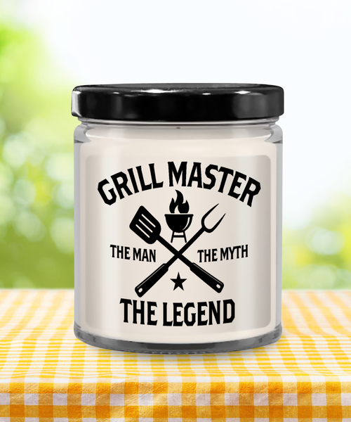 Grill Master The Man The Myth The Legend Candle 9 oz Vanilla Scented Soy Wax Blend Candles Funny Gift