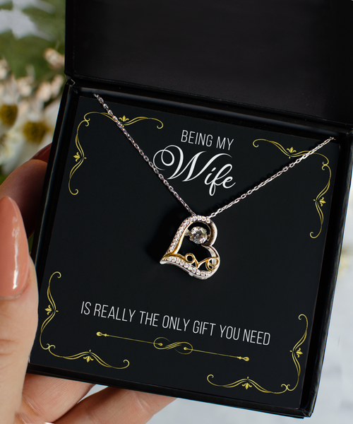 Funny Gift for Wife Valentine's Day Gift Being My Wife is Really the Only Gift You Need Sterling Silver 14K Gold Plated CZ Heart Necklace