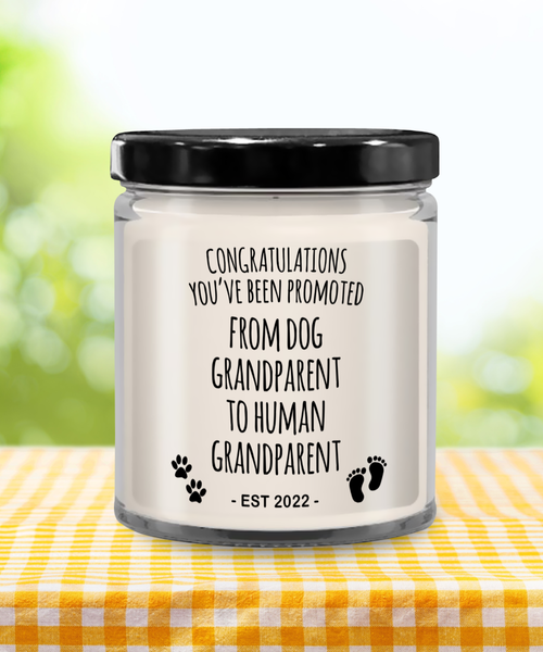 Dog Grandparent to Human Grandparent Est 2022 Candle 9oz Vanilla Scented Soy Wax Blend Candles Funny Gifts