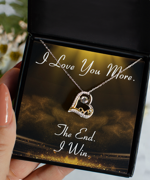 Cute Valentine's Day Present for Wife Gift I Love You More The End I Win Sterling Silver 14K Gold Plated Heart Necklace with CZ Pendant