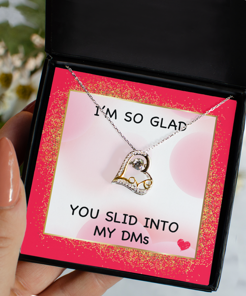 Valentine's Day Gift for Girlfriend I'm So Glad You Slid Into My DMs 14K Gold Plated CZ Love Dancing Heart Necklace