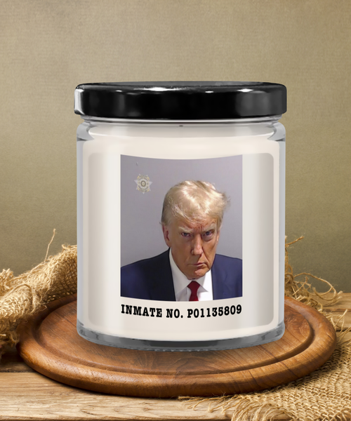 Donald Trump Mugshot Election 2024 Inmate No. P01135809 9oz. Vanilla Scented Soy Wax Candle