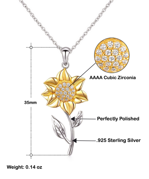To My Mom Gift for Mamas Gifts for Mother’s Day 14K Gold Plated Sterling Silver Cubic Zirconia Sunflower Pendant Necklace Gifts for Her From Daughter From Son