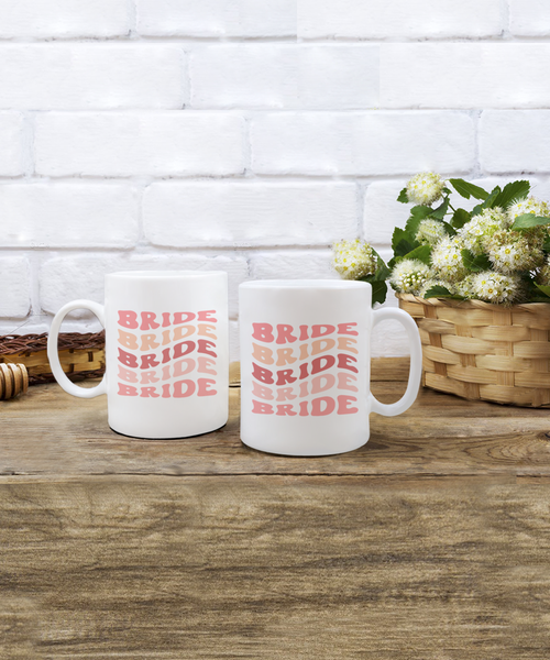 Bride Cup, Groovy Bachelorette, Groovy Bride, Retro Bride Mug, Bridal Party Mugs, Wedding Day, Aesthetic Boho Pink Peach Coffee Cup