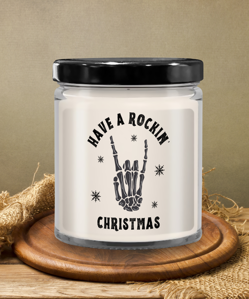 Have a Rockin Christmas, Christmas Skeleton, Dancing Skeleton, Spooky Christmas, Creepy Christmas, Goth Christmas Gifts 9 oz Vanilla Scented Soy Candle