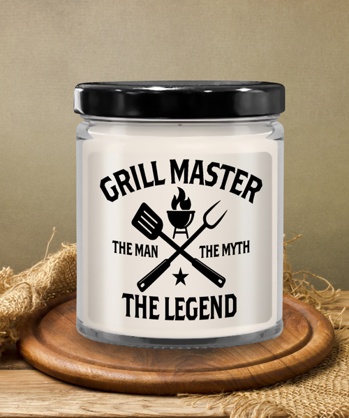 Grill Master The Man The Myth The Legend Candle 9 oz Vanilla Scented Soy Wax Blend Candles Funny Gift