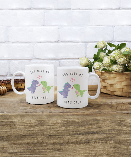 Dinosaur Mug, Dinosaur Coffee Mug, Dinosaur Cup, T Rex Mug, Dinosaur Lover Gifts, Valentine's Day, You Make My Heart Saur