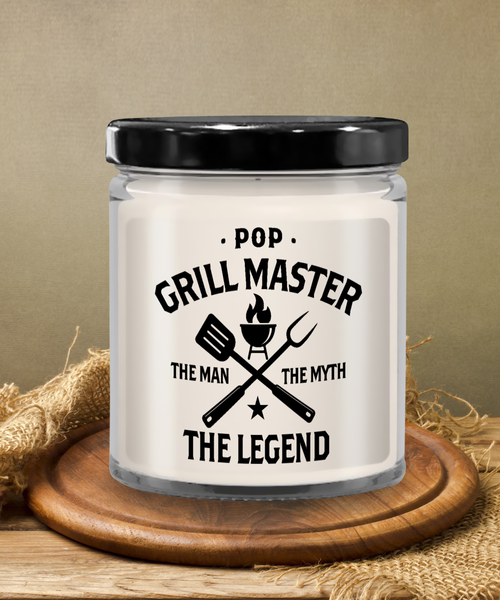 Pop Grillmaster The Man The Myth The Legend Candle 9 oz Vanilla Scented Soy Wax Blend Candles Funny Gift