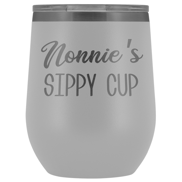 Nonnie's Sippy Cup Nonnie Wine Tumbler Gifts for Nonnies Funny Stemless Stainless Steel Insulated Tumblers Hot Cold BPA Free 12oz Travel Cup