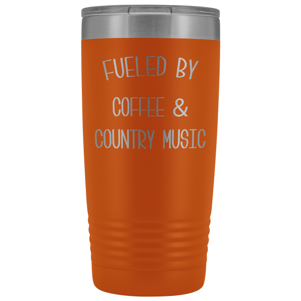 Fueled By Coffee & Country Music Tumbler Insulated Travel Coffee Cup Cute Country Western Fan Gift for Men Women Nashville Mug BPA Free 20oz