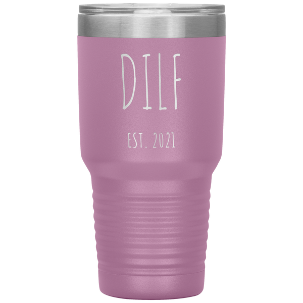 DILF Mug Present For New Dad Gifts Funny New Father Est 2021 Tumbler Metal Insulated Hot Cold Travel Coffee Cup 30oz BPA Free