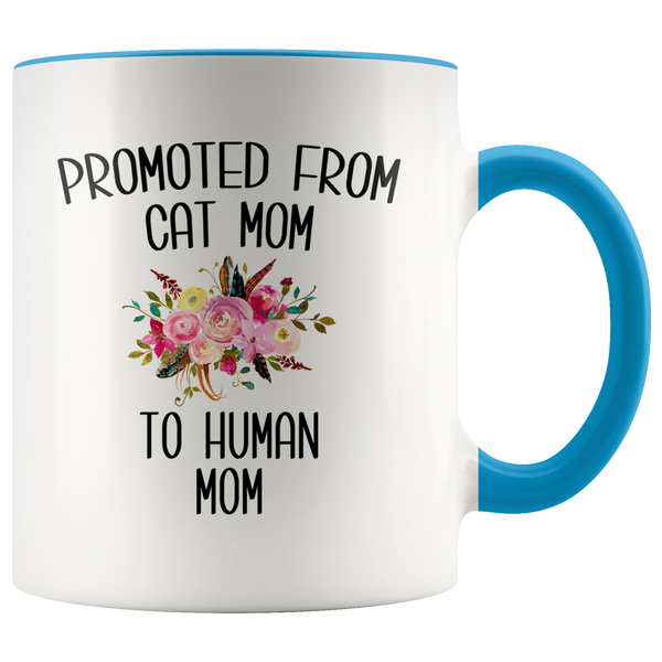 Promoted From Cat Mom To Human Mom Mug New Baby ShowerPregnancy Gift for Her Coffee Cup