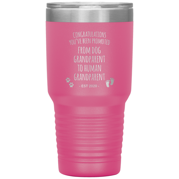 Dog Grandparent To Human Grandparent Est 2020 Pregnancy Reveal First Time Grandma Gift Promoted to Grandparent Tumbler Travel Coffee Cup BPA Free