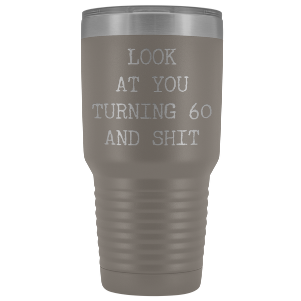 Happy 60th Birthday Gifts Look at You Turning 60 Tumbler Metal Mug Insulated Hot Cold Travel Coffee Cup 30oz BPA Free