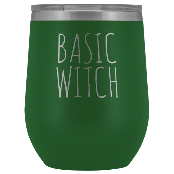 Basic Witch Halloween Wine Tumbler Funny Fall Gifts for Friends Stemless Insulated Hot Cold BPA Free 12oz Travel Sippy Cup