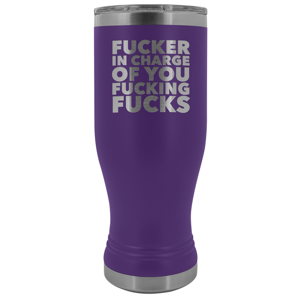 Funny Boss Gifts Inappropriate Fucker in Charge Profanity Tumbler Metal Mug Vacuum Insulated Hot Cold Travel Cup 30oz BPA Free
