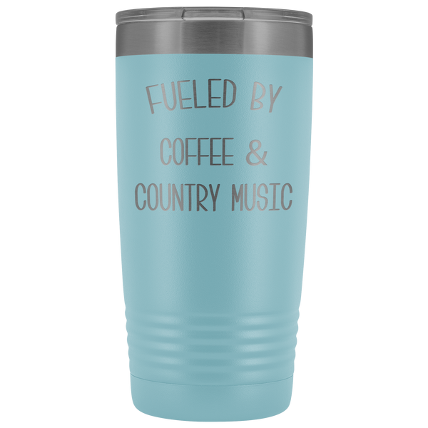 Fueled By Coffee & Country Music Tumbler Insulated Travel Coffee Cup Cute Country Western Fan Gift for Men Women Nashville Mug BPA Free 20oz