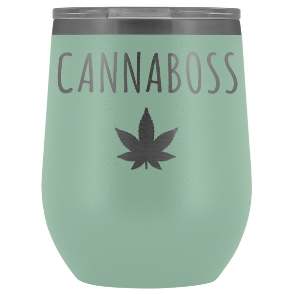 Cannaboss Gift Dispensary Owner Cannabis Wine Tumbler Gifts Funny Stemless Stainless Steel Insulated Wine Tumblers Hot Cold BPA Free 12oz Travel Cup