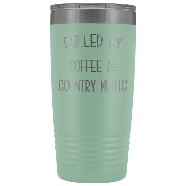 Fueled By Coffee & Country Music Tumbler Insulated Travel Coffee Cup Cute Country Western Fan Gift for Men Women Nashville Mug BPA Free 20oz