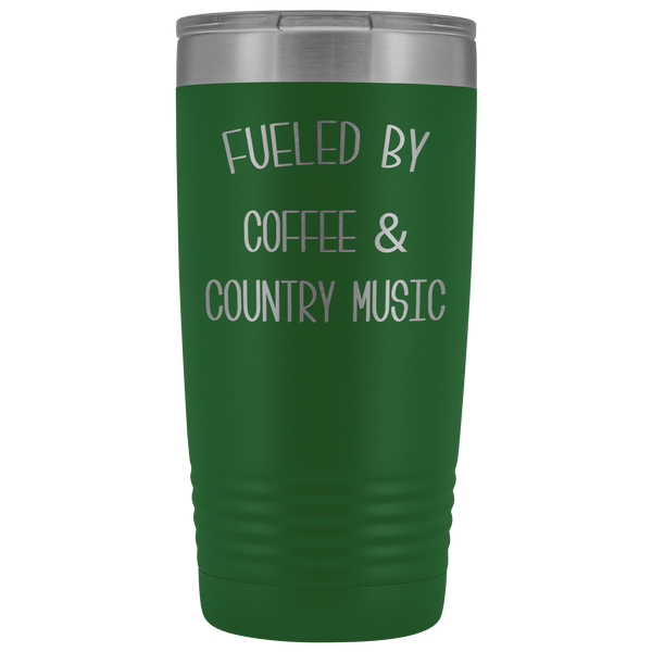 Fueled By Coffee & Country Music Tumbler Insulated Travel Coffee Cup Cute Country Western Fan Gift for Men Women Nashville Mug BPA Free 20oz