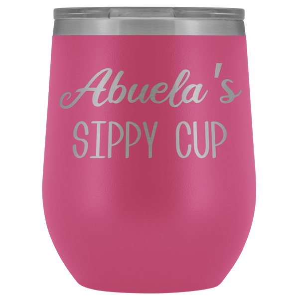 Abuela's Sippy Cup Abuela Wine Tumbler Gifts Funny Stemless Stainless Steel Insulated Wine Tumblers Hot Cold BPA Free 12oz Travel Cup