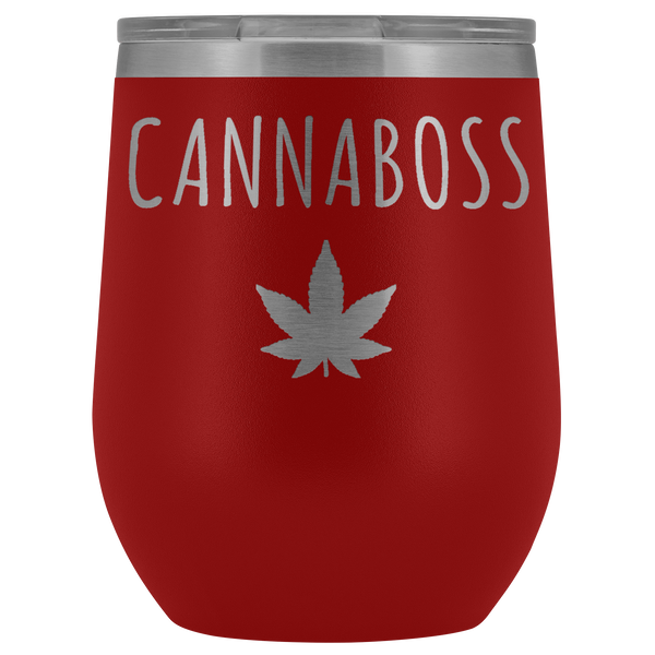 Cannaboss Gift Dispensary Owner Cannabis Wine Tumbler Gifts Funny Stemless Stainless Steel Insulated Wine Tumblers Hot Cold BPA Free 12oz Travel Cup