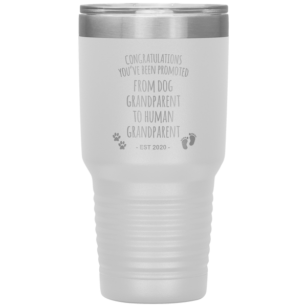Dog Grandparent To Human Grandparent Est 2020 Pregnancy Reveal First Time Grandma Gift Promoted to Grandparent Tumbler Travel Coffee Cup BPA Free